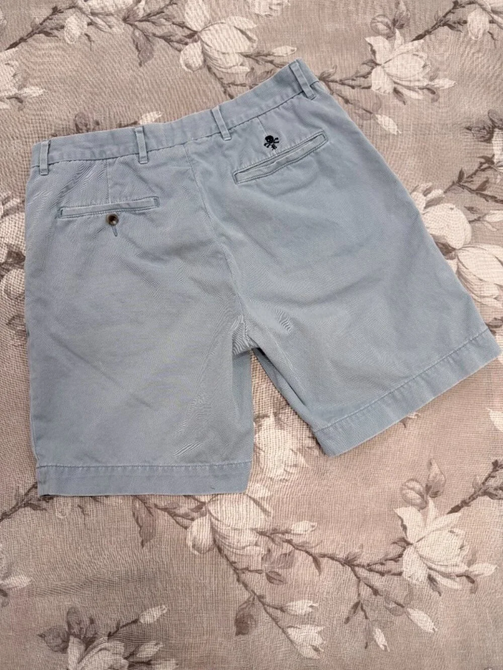 Ralph Lauren Rugby Skull Chino Shorts 33 Blue Distressed Preppy Cotton Y2K